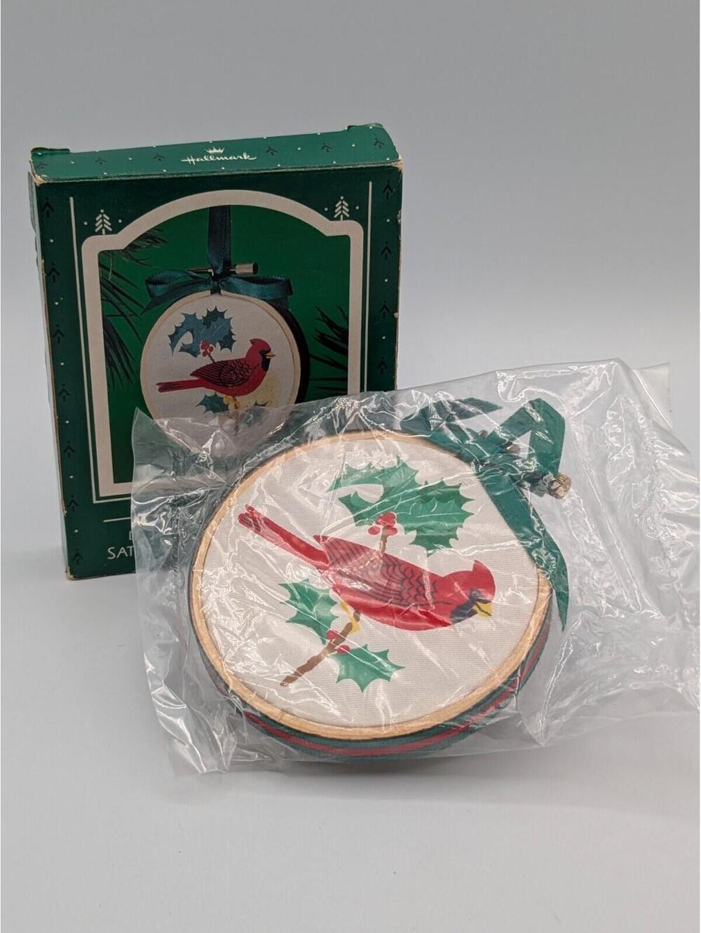 Hallmark Keepsake Gratitude Satin and Wood Red Cardinal Vintage Ornament, 1986